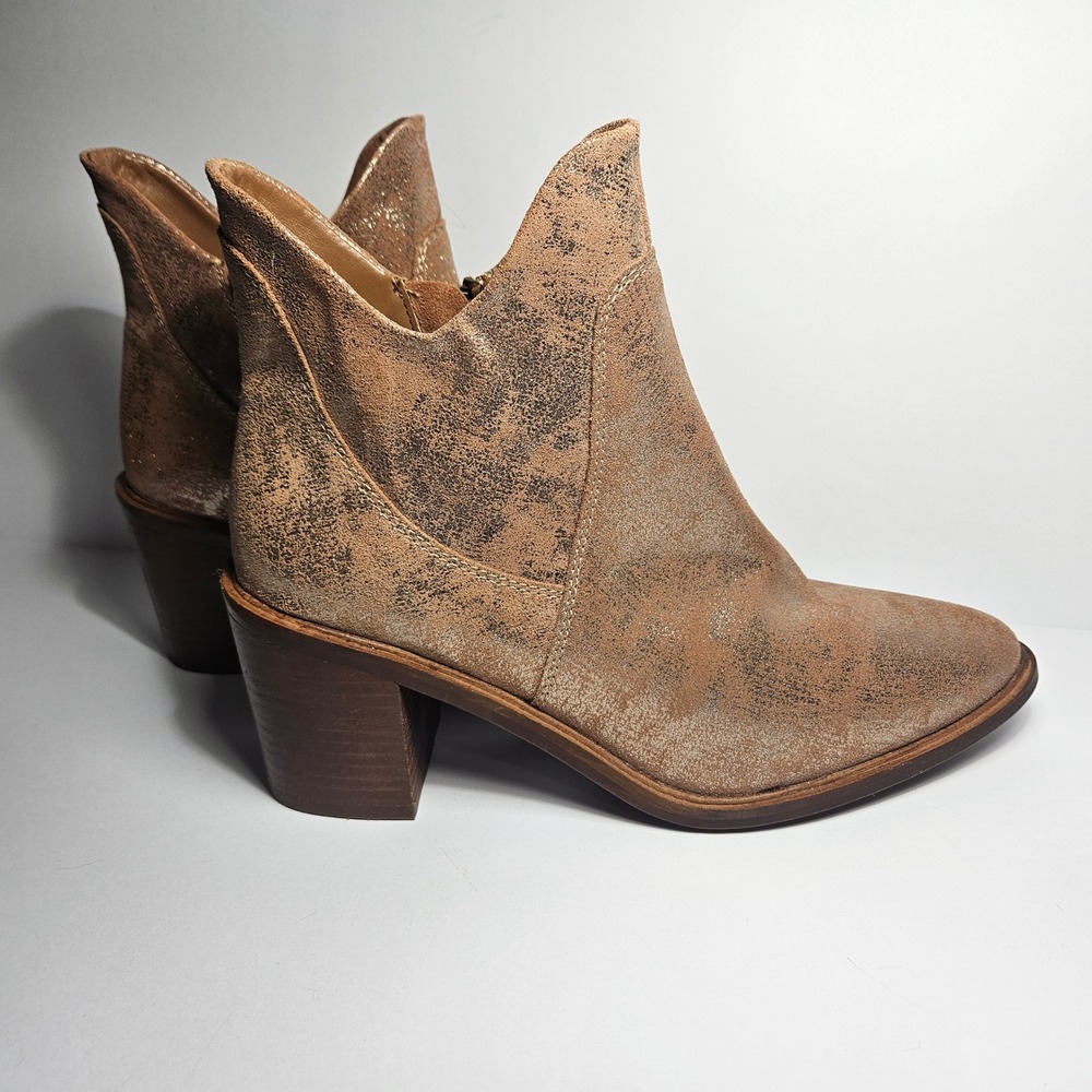 Seychelles Pretty Little Bird Rose Gold Metallic Leather Ankle‎ Boots Womens 7